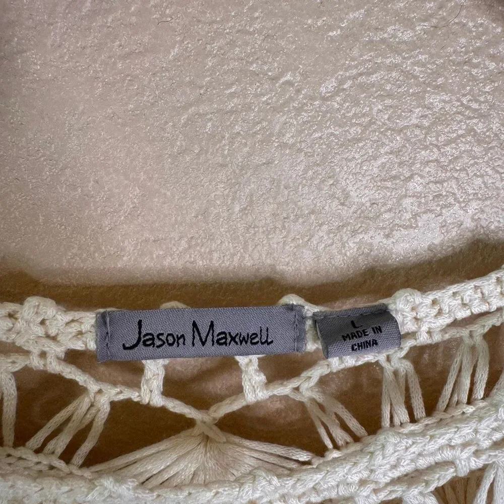 Jason Maxwell Crochet Top Large Beachy Boho Ombre Ivory Blue Vacation Coverup - Picture 2 of 10
